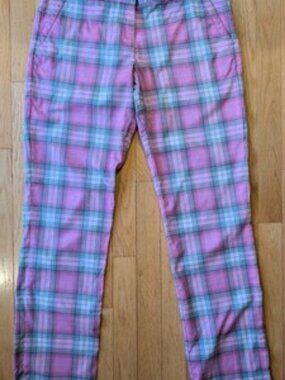 Nike Women's Golf Tour Performance Dri-Fit Pants Size 6 Pink White Grey Plaid